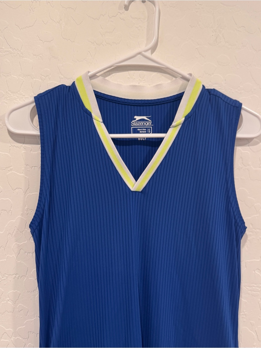 Slazenger Blue Sleeveless Tennis Dress with White and Neon Yellow Trim - Picture 2 of 9